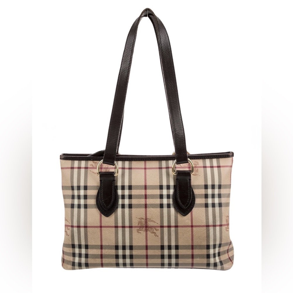 Burberry Beige Plaid Tote with Brown Leather Straps - Picture 4 of 13